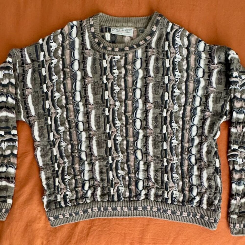 Vintage Carlo Alberto 90s Crewneck Sweater 3D Coogi/Cosby Style, Size L